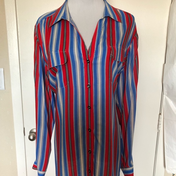 Jones New York Red/Cobalt Blue/White Blouse - Picture 1 of 8